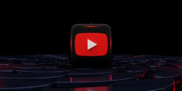 a red play button on a black background