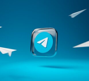 a blue button with a white arrow on it