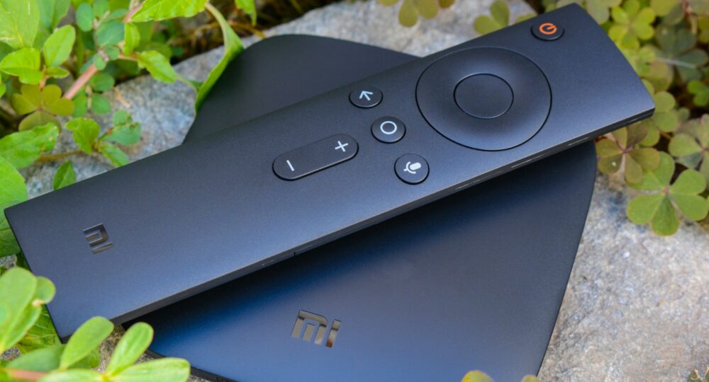 black media streaming device on gray ceramic tile