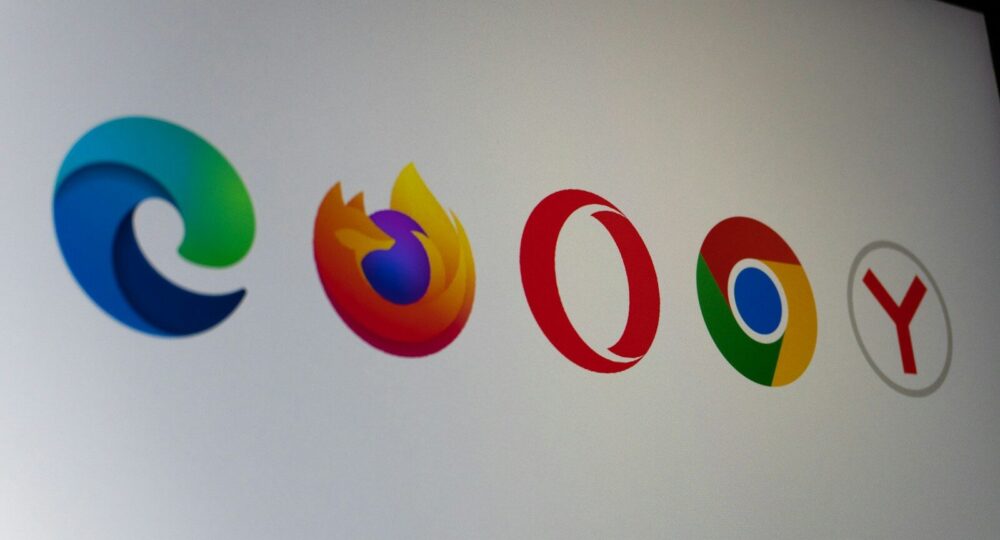 Logos of popular web browsers displayed on a screen.