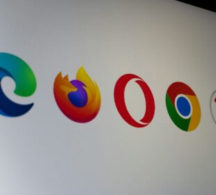 Logos of popular web browsers displayed on a screen.