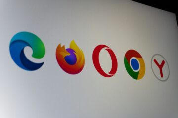 Logos of popular web browsers displayed on a screen.