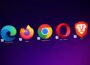 Screen with browsers on Desktop: Microsoft Edge, Firefox, Google Chrome, Opera-Browser and Brave
