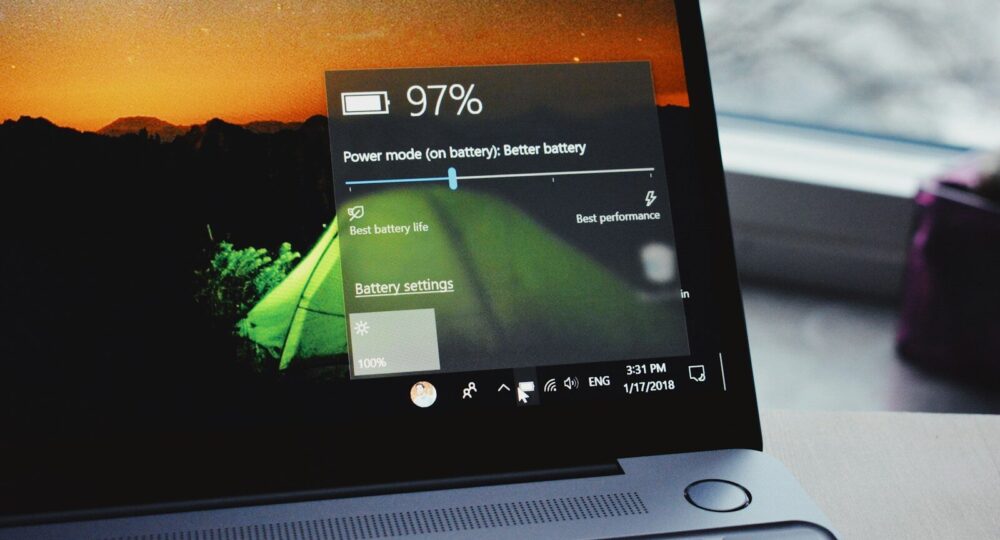 turn-on laptop displaying 97 percent battery