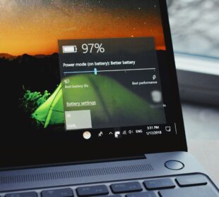 turn-on laptop displaying 97 percent battery