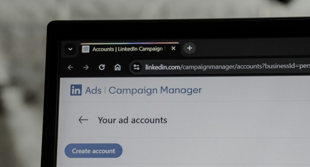 Linkedin ads campaign manager interface on laptop screen