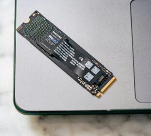A close up of a laptop on a table