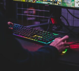 person using desktop computer